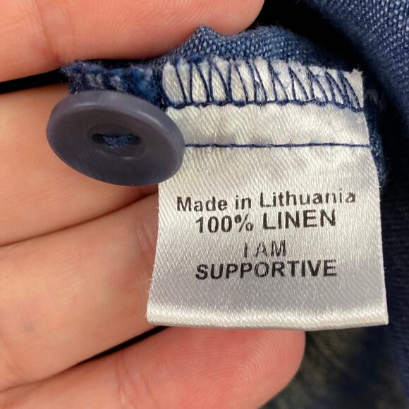 Flax 100% Linen Short Sleeve Tunic Top Size S Blue Button Back Lagenlook - Picture 4 of 8